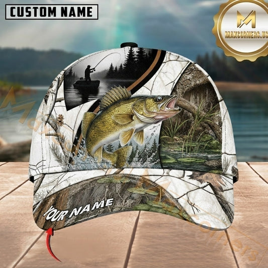 Maxcorners Fishing White Woodland Lake Splash Customized Name 3D Cap