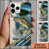 Maxcorners Lakeside Splash Geometric Stripes Custom Name Fishing Phone Case