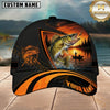 Maxcorners Fishing Black Orange Sunset Customized Name 3D Cap