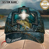 Maxcorners Fishing Glowing Cross Barbed Wire Teal Water Customized Name 3D Cap