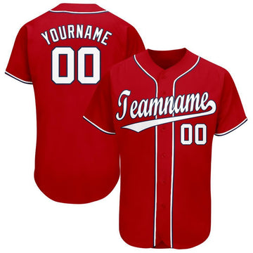 Maxcorners Custom Red White-Navy Baseball Jersey LM2605