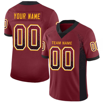 Maxcorners Custom Burgundy Black-Gold Drift Fashion Football Jersey LM2605