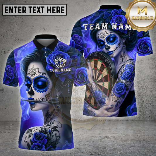 Maxcorners Sugar Skull Darts Shirt Rose Tattoo Gothic Art Multicolor Options Personalized Name, Team Name 3D Shirt (4 Colors)