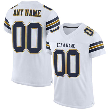 Maxcorners Custom White Navy-Old Gold Mesh Authentic Football Jersey LM2605