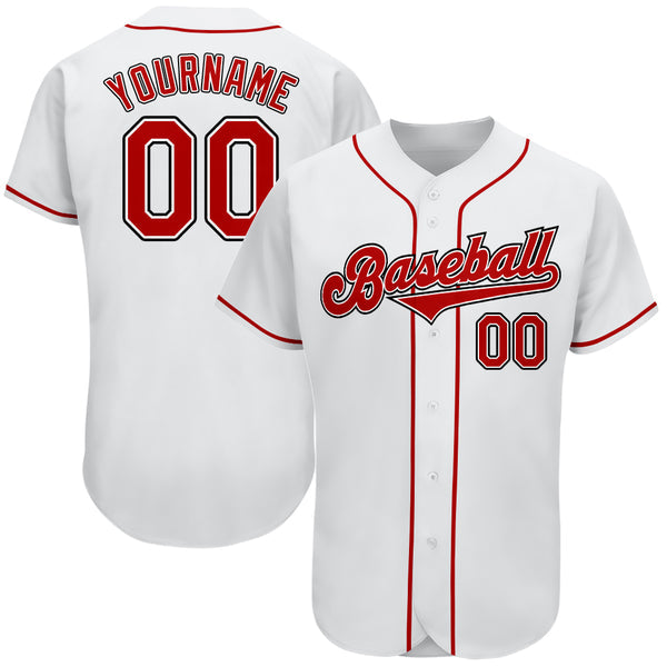 Maxcorners Custom White Red-Black Authentic Baseball Jersey
 LM0609