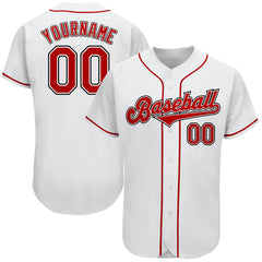 Maxcorners Custom White Red-Black Authentic Baseball Jersey
 LM0609