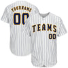 Maxcorners Custom White Navy Pinstripe Navy-Gold Authentic Baseball Jersey LM2605