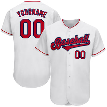 Maxcorners Custom White Red-Navy Classic Authentic Baseball Jersey LM2605