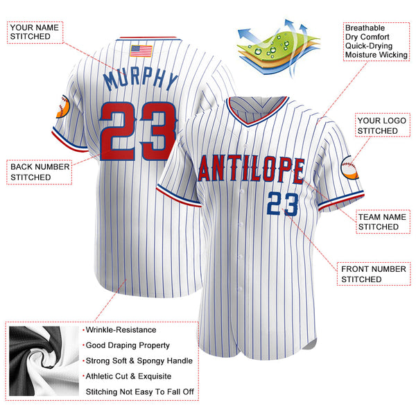 Maxcorners Custom White Black Pinstripe Red-Black Premium American Flag Fashion Baseball Jersey LM0210