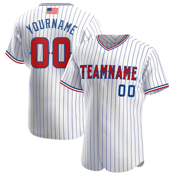 Maxcorners Custom White Black Pinstripe Red-Black Premium American Flag Fashion Baseball Jersey LM0210