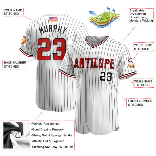 Maxcorners Custom White Red Pinstripe Red-Black Premium American Flag Fashion Baseball Jersey LM0210