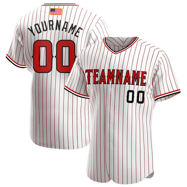 Maxcorners Custom White Navy Pinstripe Red-Navy Premium American Flag Fashion Baseball Jersey LM0210