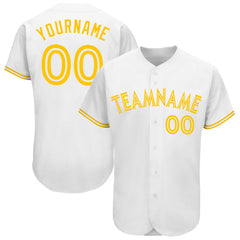 Maxcorners Custom White White-Gold Authentic Baseball Jersey LM0609