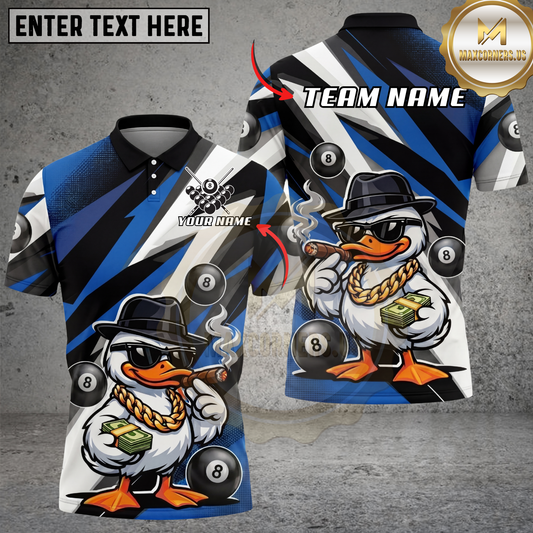 Maxcorners Billiards Shirt Gangster Duck Cigar Money Cartoon Graphic Multicolor Options Personalized Name, Team Name 3D Shirt (4 Colors)