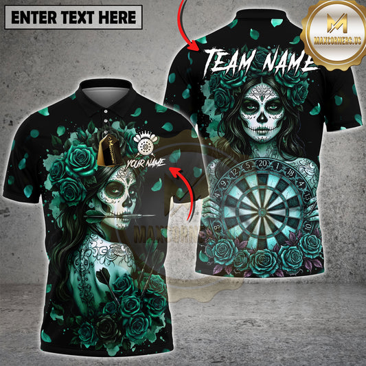 Maxcorners Sugar Skull Rose Gothic Dartboard Art Multicolor Options Personalized Name, Team Name 3D Shirt (4 Colors)