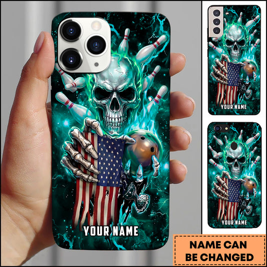 Maxcorners Skull Bowling Strike Electric Pin Explosion Multicolor Options Personalized Name 3D Phonecase