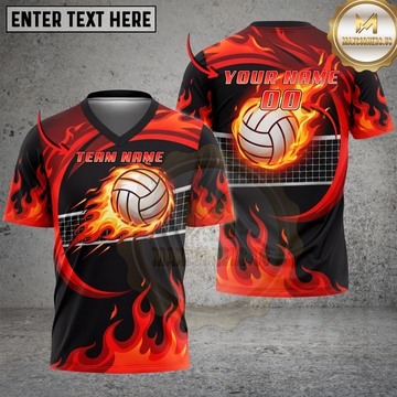 Maxcorners Volleyball Golden Fire Wings Elite Design Multicolor Options Personalized 3D V-neck T-Shirt