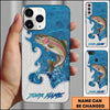 Maxcorners Fishing Ocean Blue Wave Scale Pattern Splash Personalized Name Phone Case (10 Fish Species)