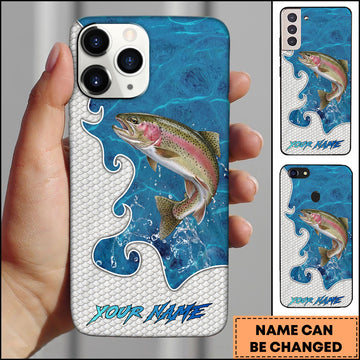 Maxcorners Trout Fishing Ocean Blue Wave Scale Pattern Splash Personalized Name Phone Case