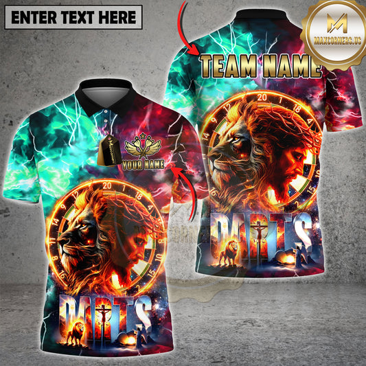 Maxcorners Darts Lion Jesus Faith Flame Dartboard Multicolor Options Personalized Name, Team Name 3D Shirt (4 Colors)