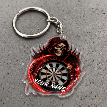 Maxcorners Red Grim Reaper Darts Personalized Name Keychain