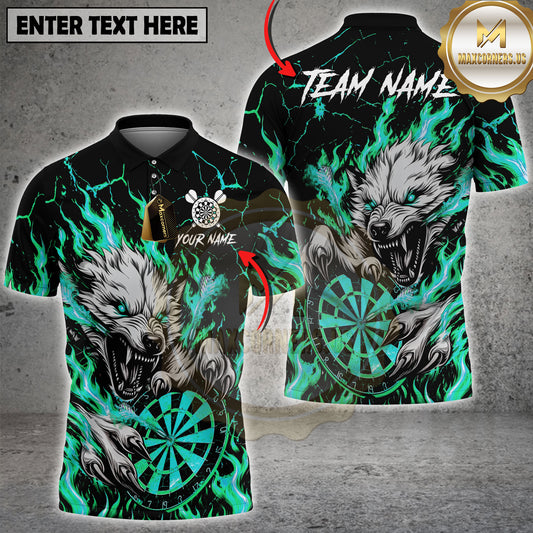 Maxcorners Dart Shirt Flaming Wolf Attack Fire Dartboard Aggressive Graphic Multicolor Options Personalized Name, Team Name 3D Shirt (4 Colors)