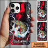 Maxcorners Fishing Red Black Abstract Lightning Splash Personalized Name Phone Case (10 Fish Species)