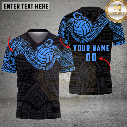 Maxcorners Volleyball Tribal Polynesian Pattern Heritage Style Multicolor Options Personalized 3D V-neck T-Shirt