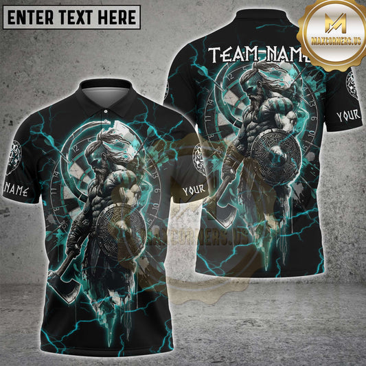 Maxcorners Viking Warrior Dart Shirt Thunder Lightning Norse Warrior Design Multicolor Options Personalized Name, Team Name 3D Shirt (4 Colors)