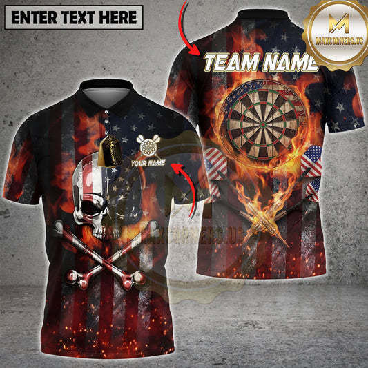 Maxcorners Darts Shirts Dartboard American Flag Fire Graphic Multi Options Personalized Name, Team Name 3D Shirt