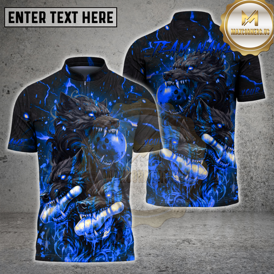 Maxcorners Bowling Wolf Fire Shirt Fierce Wolf Strike Ball Design Multicolor Options Personalized Name, Team Name 3D Shirt (4 Colors)