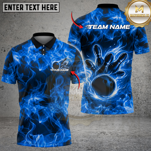 Maxcorners Bowling Shirt Fire Smoke Strike Pins Dynamic Effect Multicolor Options Personalized Name, Team Name 3D Shirt (4 Colors)