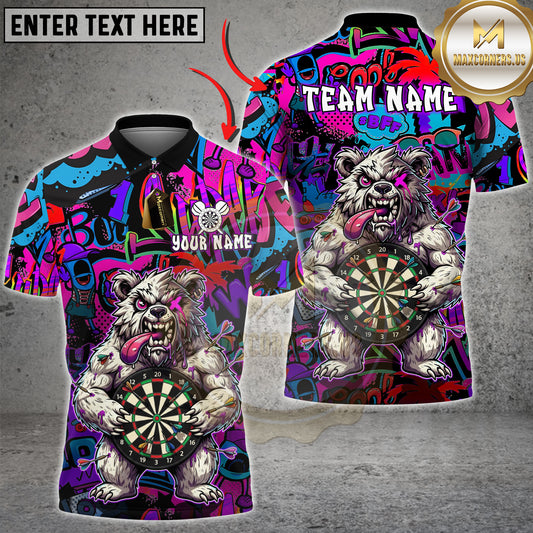 Maxcorners Darts Angry Bear Holding Dartboard Graffiti Art Multicolor Options Personalized Name, Team Name 3D Shirt (4 Colors)