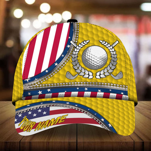 Maxcorners Golf Premium Metal Ball Art Personalized Name All Over Printed Cap