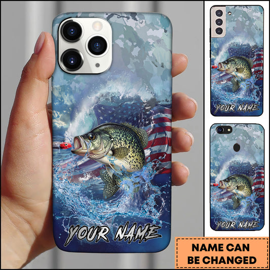 Maxcorners Crappie Fishing Ocean Wave Patriotic Camouflage Personalized Name Phone Case
