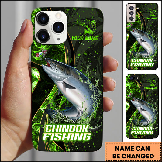 Maxcorners Fishing Green Flame Splash Golden Line Personalized Name 3D Phone Case (10 Fish Species)