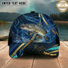 Maxcorners Fishing Luxury Gold Stripe Water Splash Design Personalized Name Classic 3D Cap (9 Breeds)
