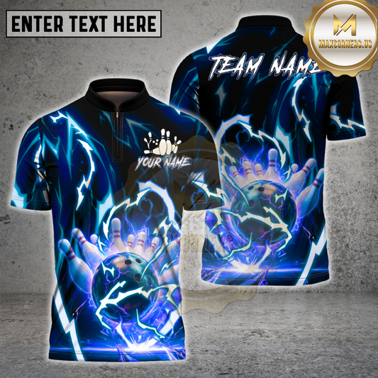 Maxcorners Bowling Lightning Energy Shirt Electric Strike Ball Design Multicolor Options Personalized Name, Team Name 3D Shirt (4 Colors)