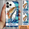 Maxcorners Fishing Phone Case Jumping Blue Camo Water Splash Personalized Name 3D Phone Case (10 Fish Species)