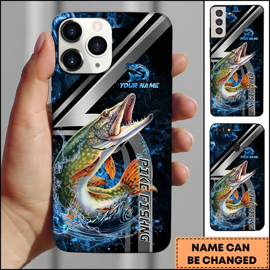 Maxcorners Pike Splash Water Lightning Stripe Dark Blue Art Personalized Name Phone Case
