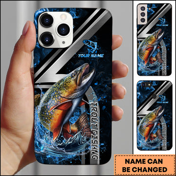 Maxcorners Trout Splash Water Lightning Stripe Dark Blue Art Personalized Name Phone Case