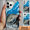 Maxcorners Fishing Jumping Blue Geometric Splash Art Personalized Name Phone Case (10 Fish Species)