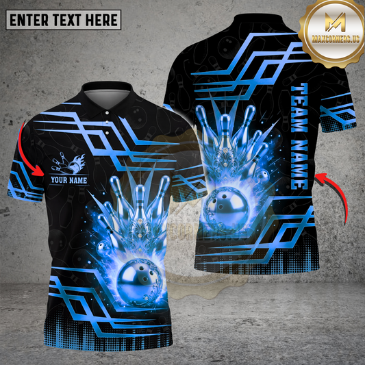 Maxcorners Bowling Shirt Luxury Golden Strike Multicolor Options Personalized Name, Team Name 3D Shirt (4 Colors)