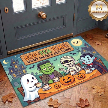 Maxcorners Halloween Boo-Tea Time Spooky Snacks Silly Scares Ghost Frankenstein Mummy Vampire Tea Party 3D Doormat