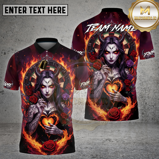 Maxcorners Darts Shirt Dark Demon Fire Heart Gothic Multicolor Options Personalized Name, Team Name 3D Shirt (4 Colors)