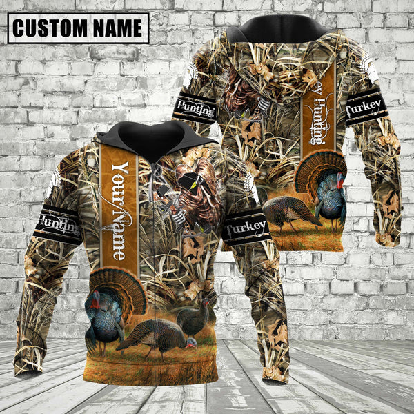 Maxcorners Custom Name Turkey Hunter Camo Style Shirt 3D All Over Printed Clothes