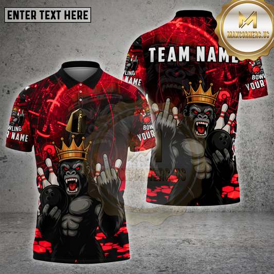 Maxcorners Bowling Shirt Gorilla King Rebel Attitude Multicolor Options Personalized Name, Team Name 3D Shirt (4 Colors)