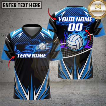 Maxcorners Volleyball Lightning Energy Gradient Multicolor Options Personalized 3D V-neck T-Shirt