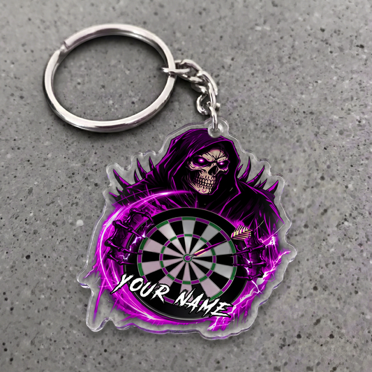 Maxcorners Purple Grim Reaper Darts Personalized Name Keychain