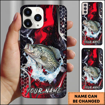 Maxcorners Crappie Fishing Red Black Abstract Lightning Splash Personalized Name Phone Case